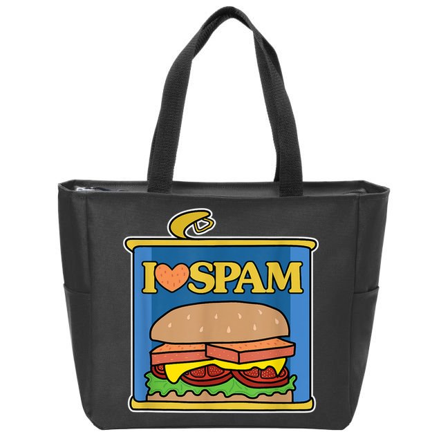Funny I Heart Love Spam Canned Cooked Pork Food Lover Spam Zip Tote Bag