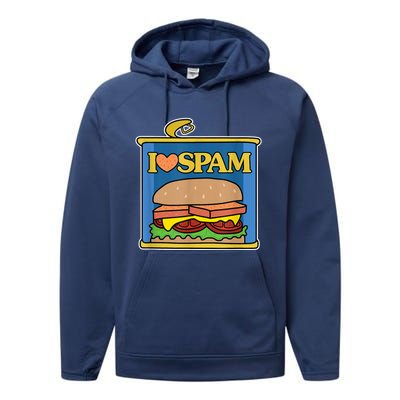 Funny I Heart Love Spam Canned Cooked Pork Food Lover Spam Performance Fleece Hoodie