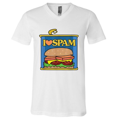 Funny I Heart Love Spam Canned Cooked Pork Food Lover Spam V-Neck T-Shirt