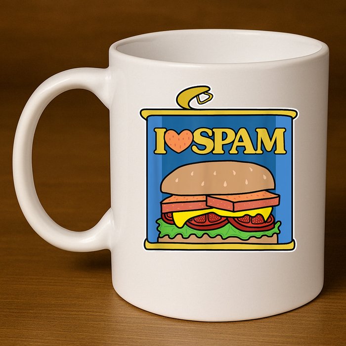 Funny I Heart Love Spam Canned Cooked Pork Food Lover Spam 11oz C Handle Ceramic Mug