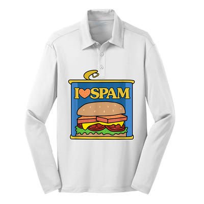 Funny I Heart Love Spam Canned Cooked Pork Food Lover Spam Silk Touch Performance Long Sleeve Polo