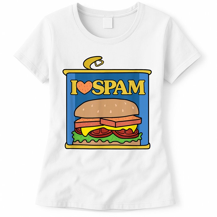 Funny I Heart Love Spam Canned Cooked Pork Food Lover Spam Womens T-Shirt