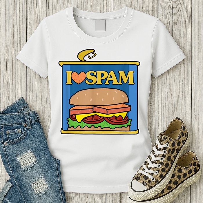 Funny I Heart Love Spam Canned Cooked Pork Food Lover Spam Womens T-Shirt