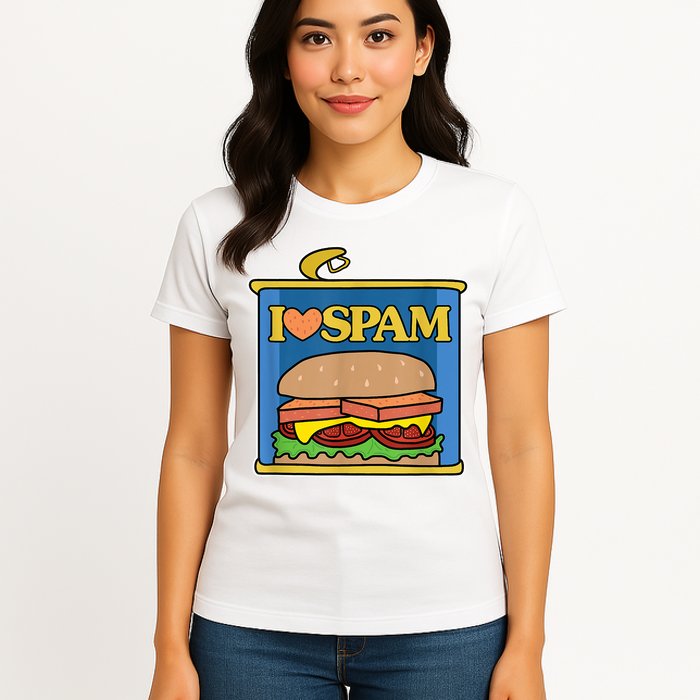 Funny I Heart Love Spam Canned Cooked Pork Food Lover Spam Womens T-Shirt