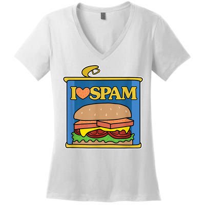 Funny I Heart Love Spam Canned Cooked Pork Food Lover Spam Women's V-Neck T-Shirt