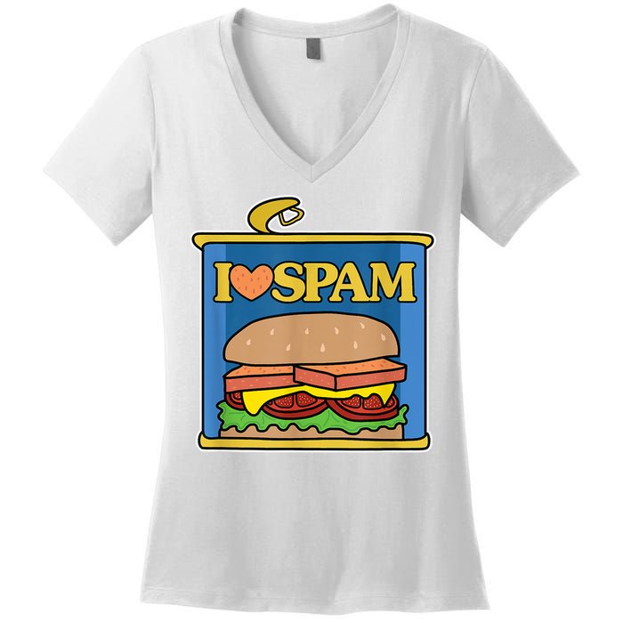 Funny I Heart Love Spam Canned Cooked Pork Food Lover Spam Women's V-Neck T-Shirt