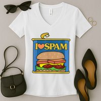 Funny I Heart Love Spam Canned Cooked Pork Food Lover Spam Women's V-Neck T-Shirt