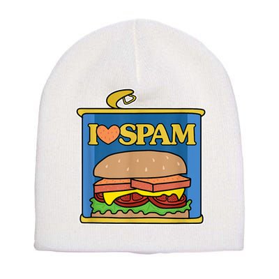 Funny I Heart Love Spam Canned Cooked Pork Food Lover Spam Short Acrylic Beanie