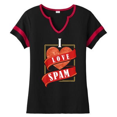 Funny I Heart Love Spam Canned Cooked Pork Food Lover Spam Ladies Halftime Notch Neck Tee