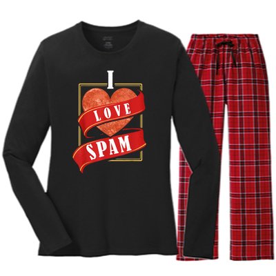 Funny I Heart Love Spam Canned Cooked Pork Food Lover Spam Women's Long Sleeve Flannel Pajama Set 