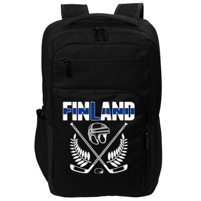 Finland Ice Hockey Fans Jersey Finnish Flag Hockey Sticks Impact Tech Backpack