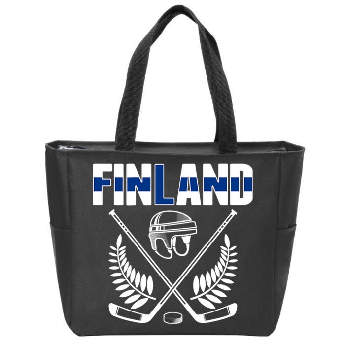 Finland Ice Hockey Fans Jersey Finnish Flag Hockey Sticks Zip Tote Bag