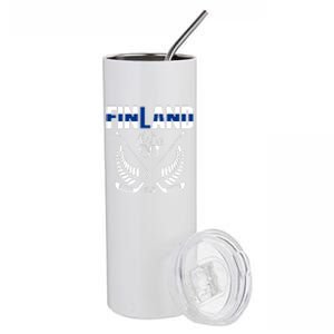 Finland Ice Hockey Fans Jersey Finnish Flag Hockey Sticks Stainless Steel Tumbler