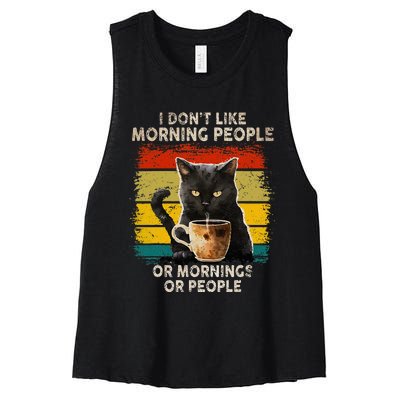 Fun I Hate Morning People And Mornings And People Coffee Cat Women's Racerback Cropped Tank