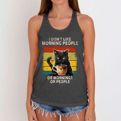 Fun I Hate Morning People And Mornings And People Coffee Cat Women's Knotted Racerback Tank