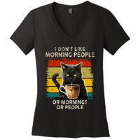 Fun I Hate Morning People And Mornings And People Coffee Cat Women's V-Neck T-Shirt