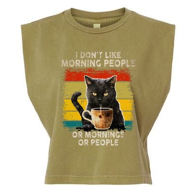 Fun I Hate Morning People And Mornings And People Coffee Cat Garment-Dyed Women's Muscle Tee