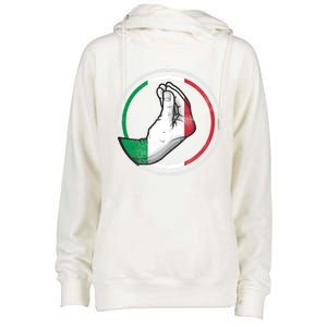 Funny Italy Hand Gesture Italian Flag Gift Womens Funnel Neck Pullover Hood