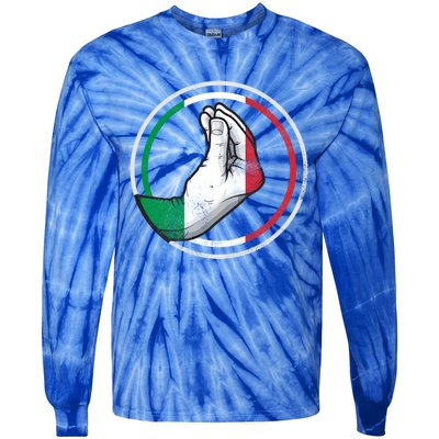 Funny Italy Hand Gesture Italian Flag Gift Tie-Dye Long Sleeve Shirt