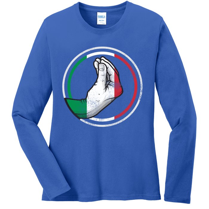 Funny Italy Hand Gesture Italian Flag Gift Ladies Long Sleeve Shirt