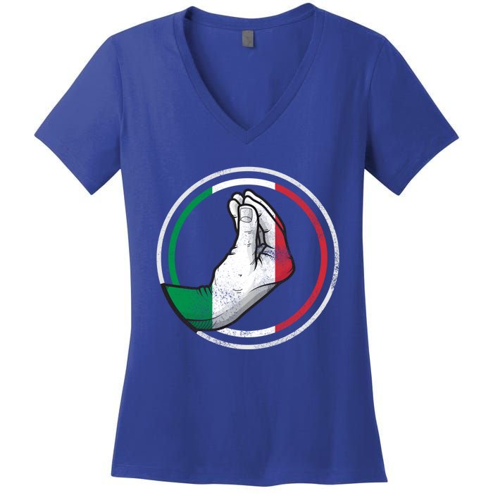 Funny Italy Hand Gesture Italian Flag Gift Women's V-Neck T-Shirt