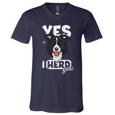 Funny I Herd You Border Collie Dog Lover V-Neck T-Shirt