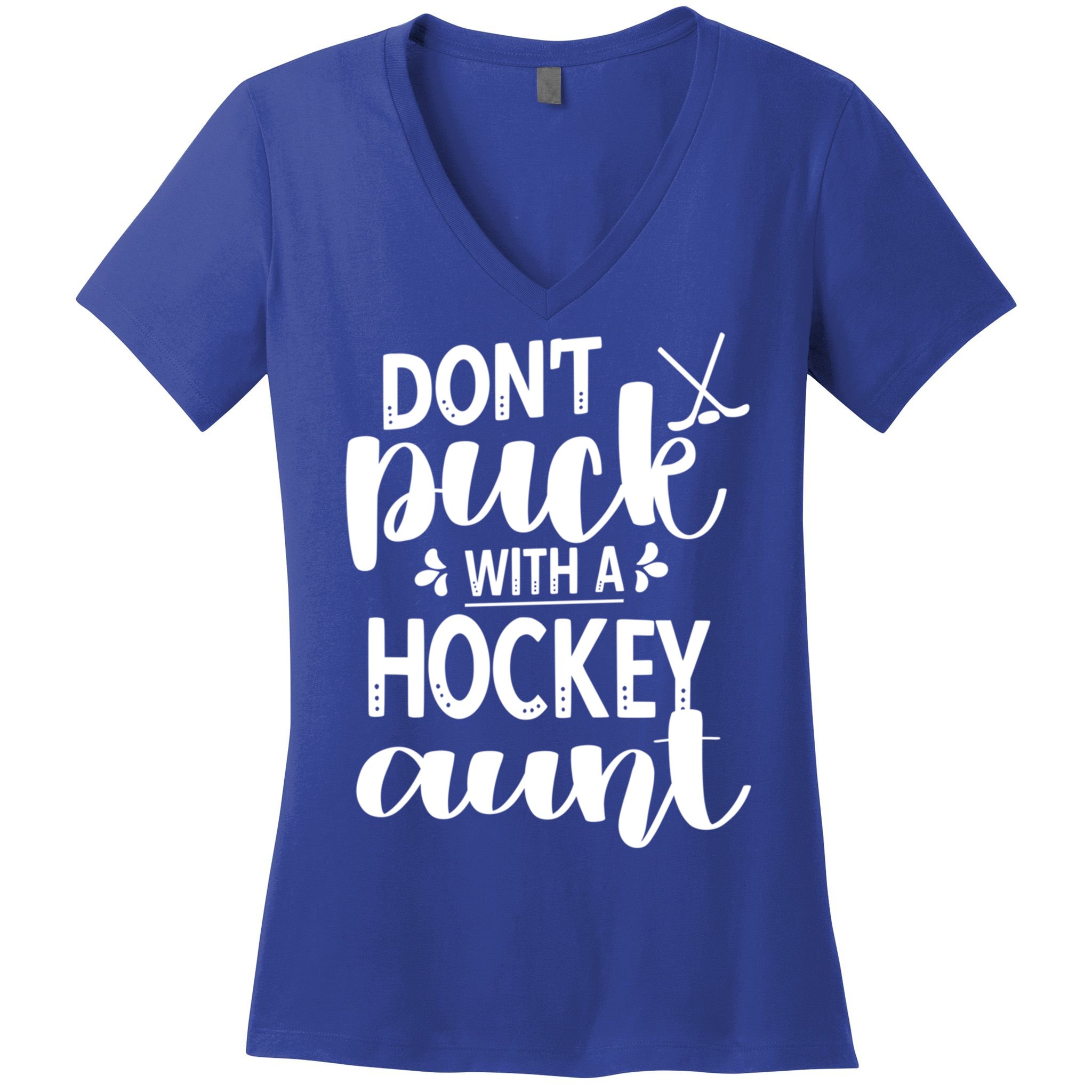 Funny Ice Hockey Aunt Of An Ice Hockey Player Auntie Gift Women's V-Neck T-Shirt
