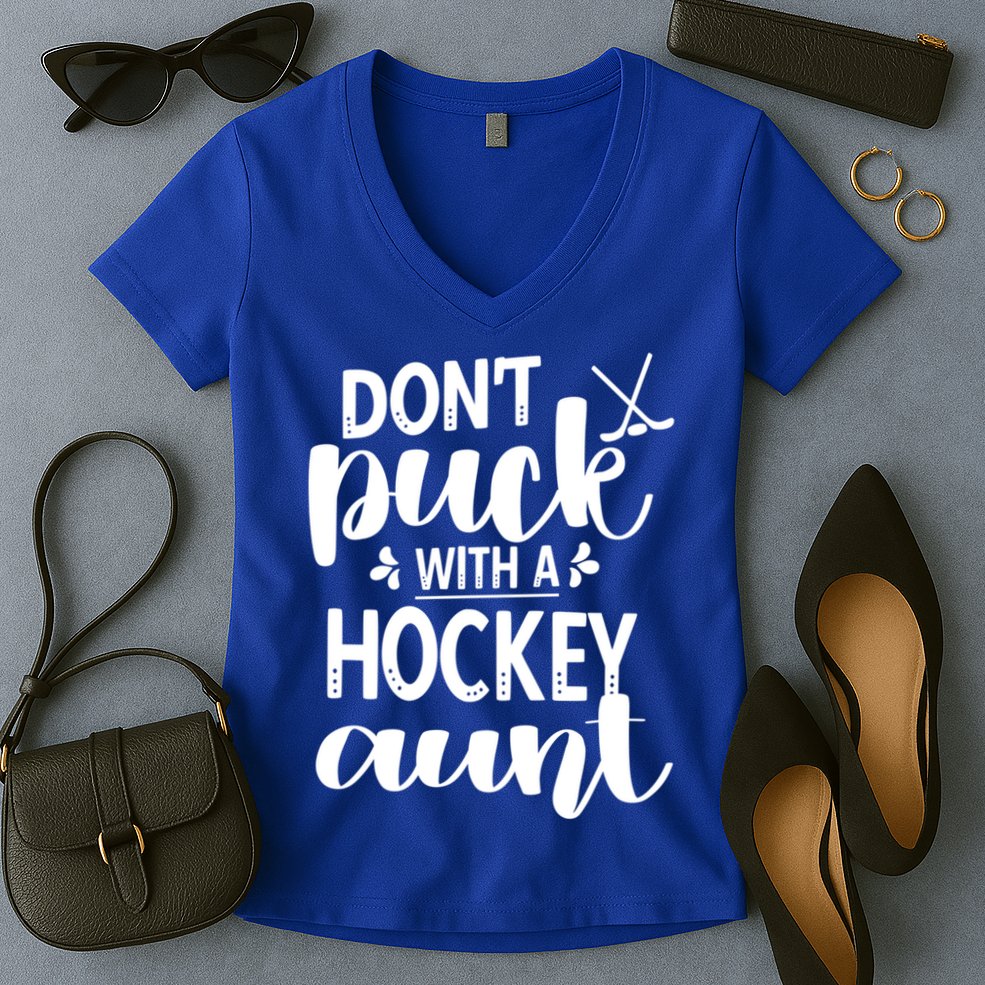 Funny Ice Hockey Aunt Of An Ice Hockey Player Auntie Gift Women's V-Neck T-Shirt