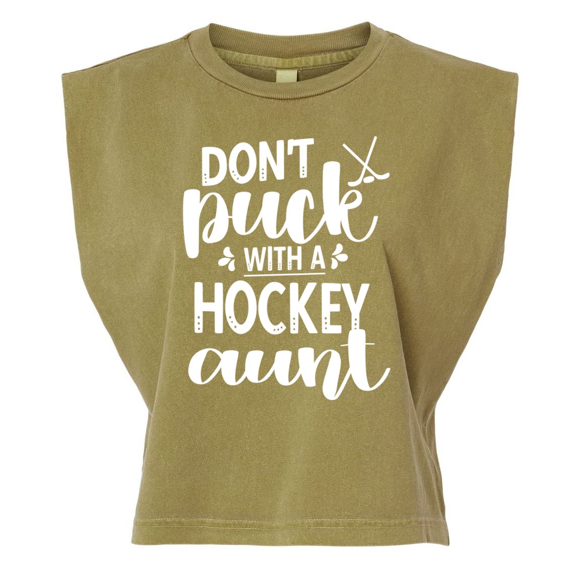 Funny Ice Hockey Aunt Of An Ice Hockey Player Auntie Gift Garment-Dyed Women's Muscle Tee