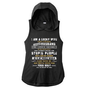 Funny I Have A Freaking Awesome Husband He Loves Skiing Gift Ladies PosiCharge Tri-Blend Wicking Draft Hoodie Tank