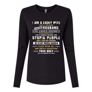 Funny I Have A Freaking Awesome Husband He Loves Skiing Gift Womens Cotton Relaxed Long Sleeve T-Shirt