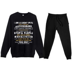 Funny I Have A Freaking Awesome Husband He Loves Skiing Gift Premium Crewneck Sweatsuit Set