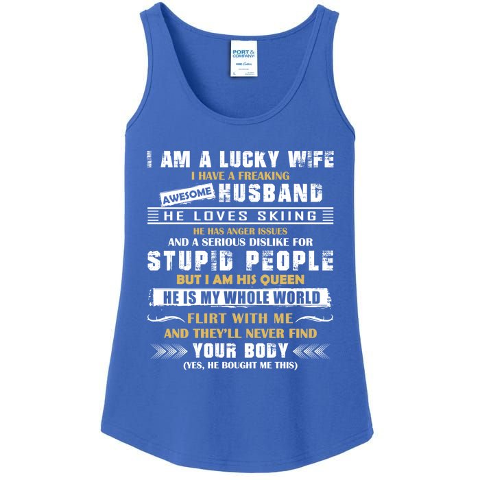 Funny I Have A Freaking Awesome Husband He Loves Skiing Gift Ladies Essential Tank