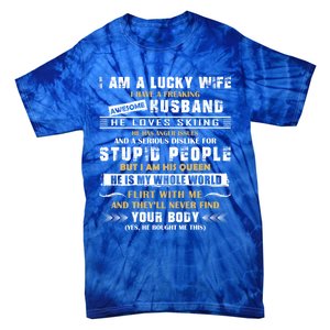 Funny I Have A Freaking Awesome Husband He Loves Skiing Gift Tie-Dye T-Shirt