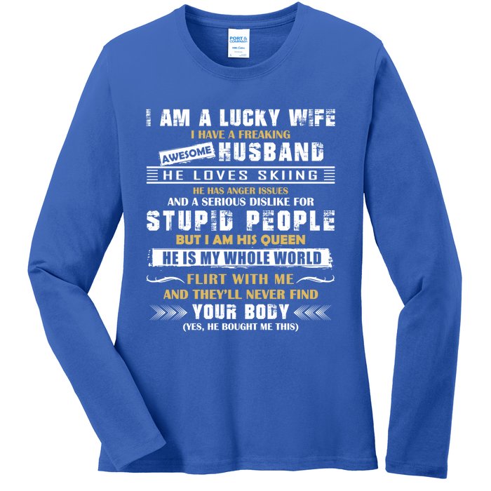 Funny I Have A Freaking Awesome Husband He Loves Skiing Gift Ladies Long Sleeve Shirt