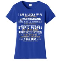 Funny I Have A Freaking Awesome Husband He Loves Skiing Gift Women's T-Shirt