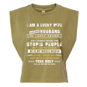 Funny I Have A Freaking Awesome Husband He Loves Skiing Gift Garment-Dyed Women's Muscle Tee