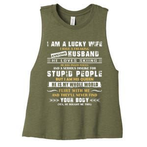 Funny I Have A Freaking Awesome Husband He Loves Skiing Gift Women's Racerback Cropped Tank