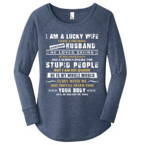 Funny I Have A Freaking Awesome Husband He Loves Skiing Gift Women's Perfect Tri Tunic Long Sleeve Shirt