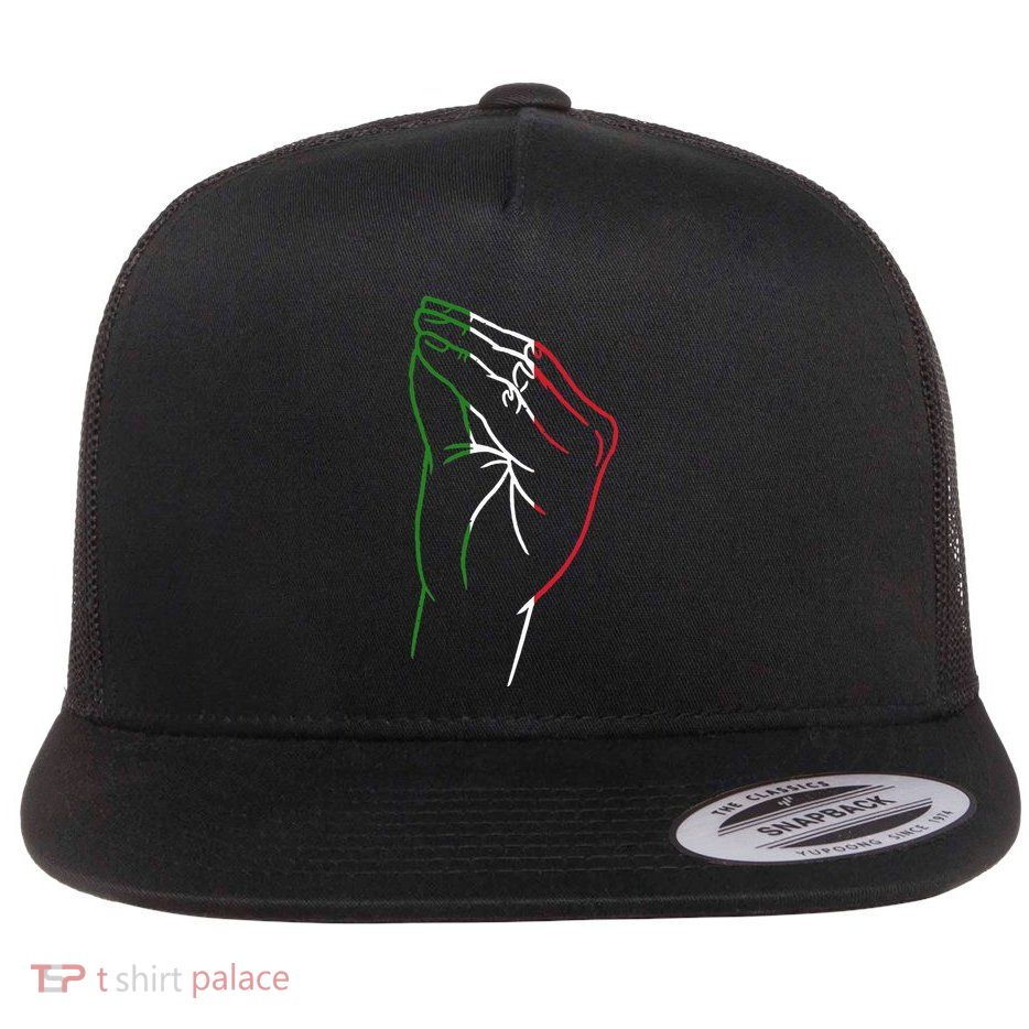 Funny Italian Hand Gesture Italian Flag Italy Italia Flat Bill Trucker Hat