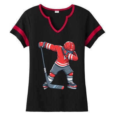 Funny Ice Hockey Dab Apparel, Dabbing Player Ladies Halftime Notch Neck Tee