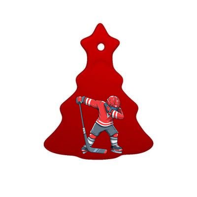 Funny Ice Hockey Dab Apparel, Dabbing Player Ceramic Tree Ornament