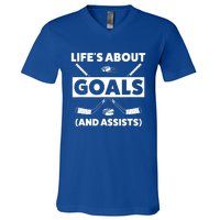 Funny Ice Hockey For Boy Lifes About Goals Gift V-Neck T-Shirt