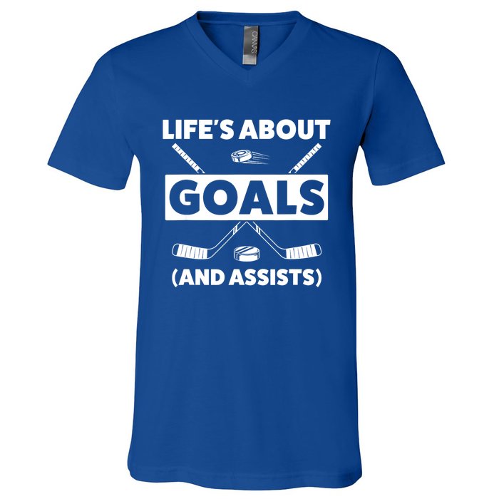 Funny Ice Hockey For Boy Lifes About Goals Gift V-Neck T-Shirt