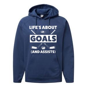 Funny Ice Hockey For Boy Lifes About Goals Gift Performance Fleece Hoodie