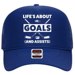 Funny Ice Hockey For Boy Lifes About Goals Gift High Crown Mesh Back Trucker Hat