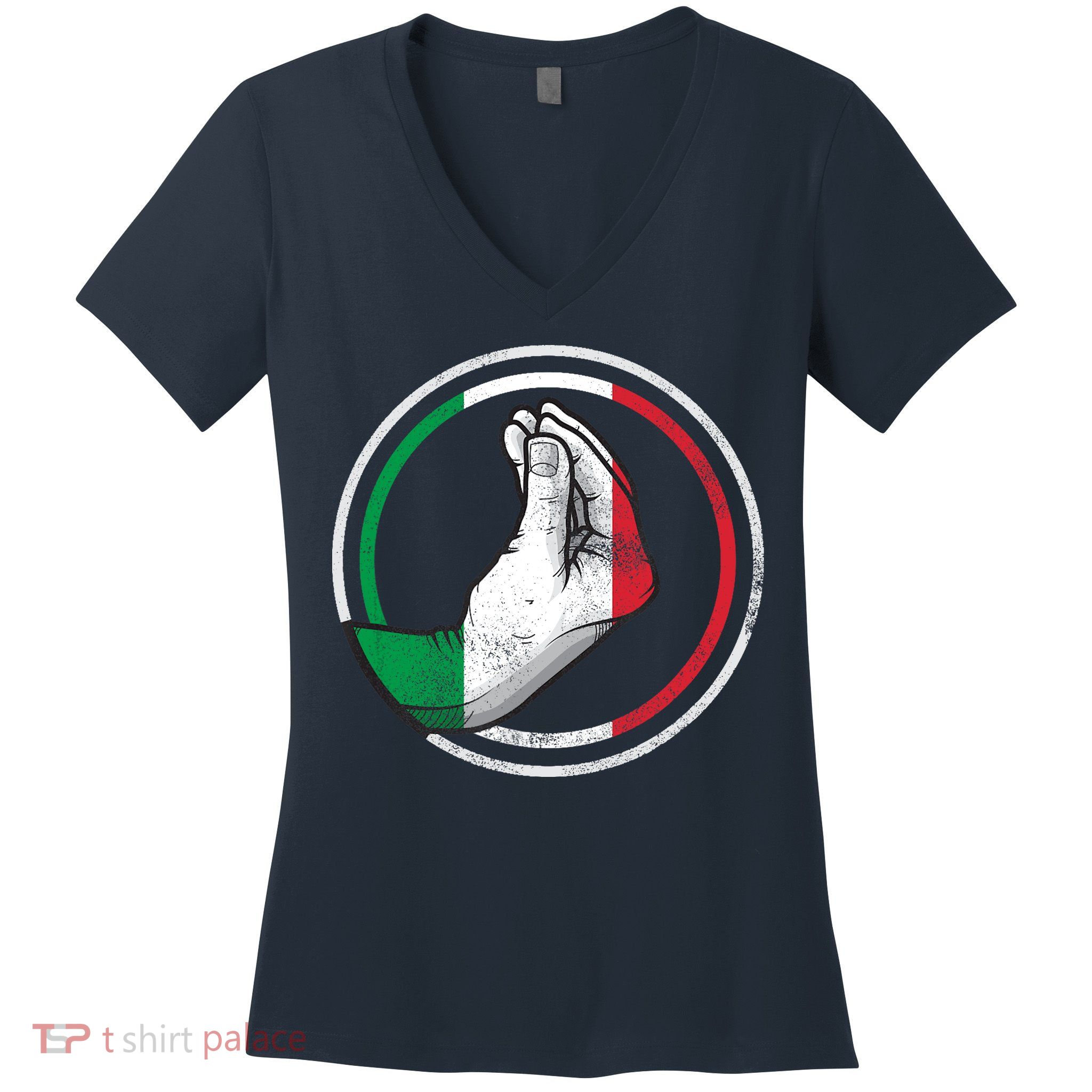 Funny Italy Hand Gesture Italian Flag Women's V-Neck T-Shirt