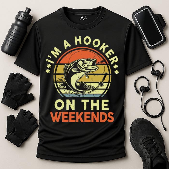 Fishing I'm Hooker On Weekend Fish Pole Cooling Performance Crew T-Shirt
