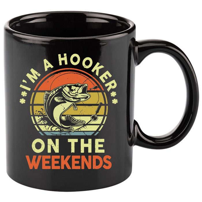Fishing I'm Hooker On Weekend Fish Pole 11oz C Handle Ceramic Mug
