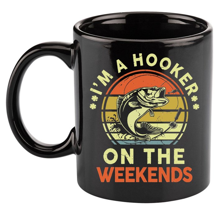 Fishing I'm Hooker On Weekend Fish Pole 11oz C Handle Ceramic Mug